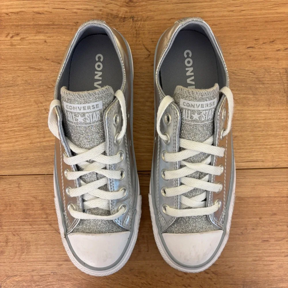 CONVERSE Chuck Taylor All Star Sneakers Silver Metallic Glitter Women Size 6.5